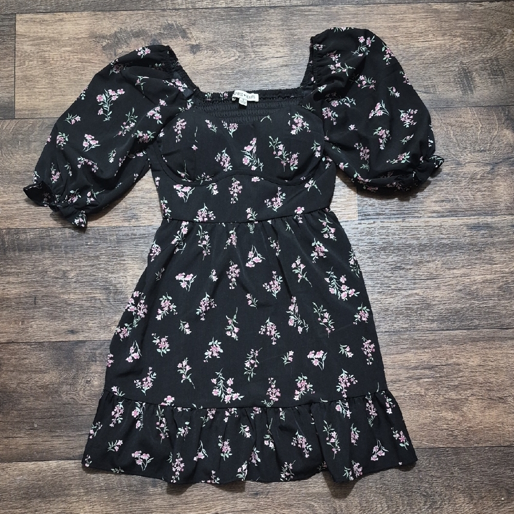 Inspired Hearts Black Floral  Dress